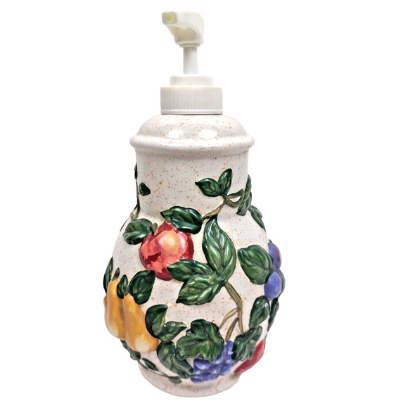 D31 Fruit Hand Soap / Lotion Dispenser Pump Earthenware 7" High Raised Fruit - Picture 3 of 8